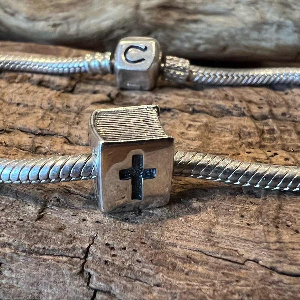 Authentic CHAMILIA Charm- Bible Bead Sterling Silver Cross Religious Book